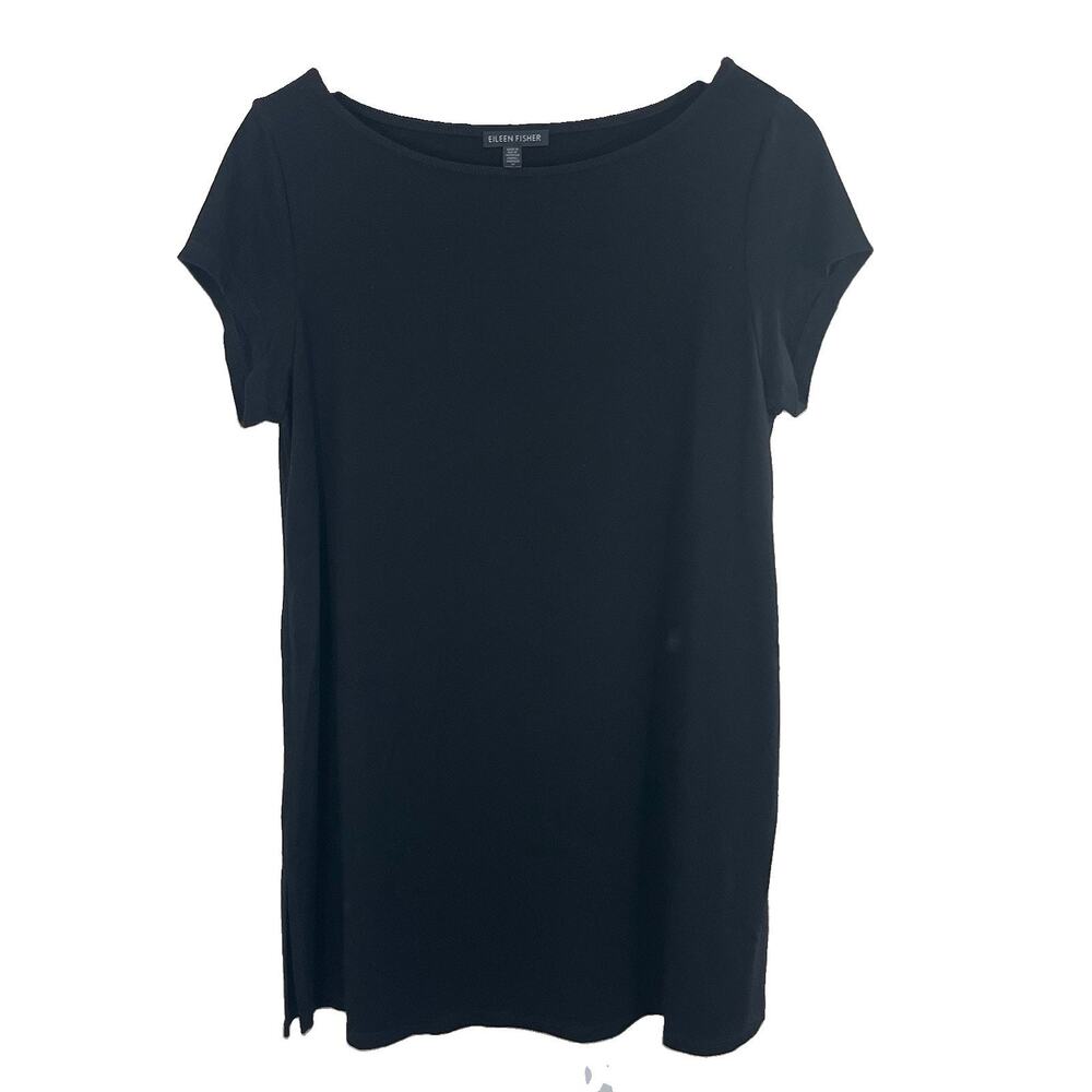 Eileen Fisher Jersey Tunic Top Womens S Black Longline Side Slits Lagenlook